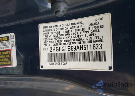 2010 Honda Civic Lx from USA, damaged, VIN 2HGFG1B69AH511623
